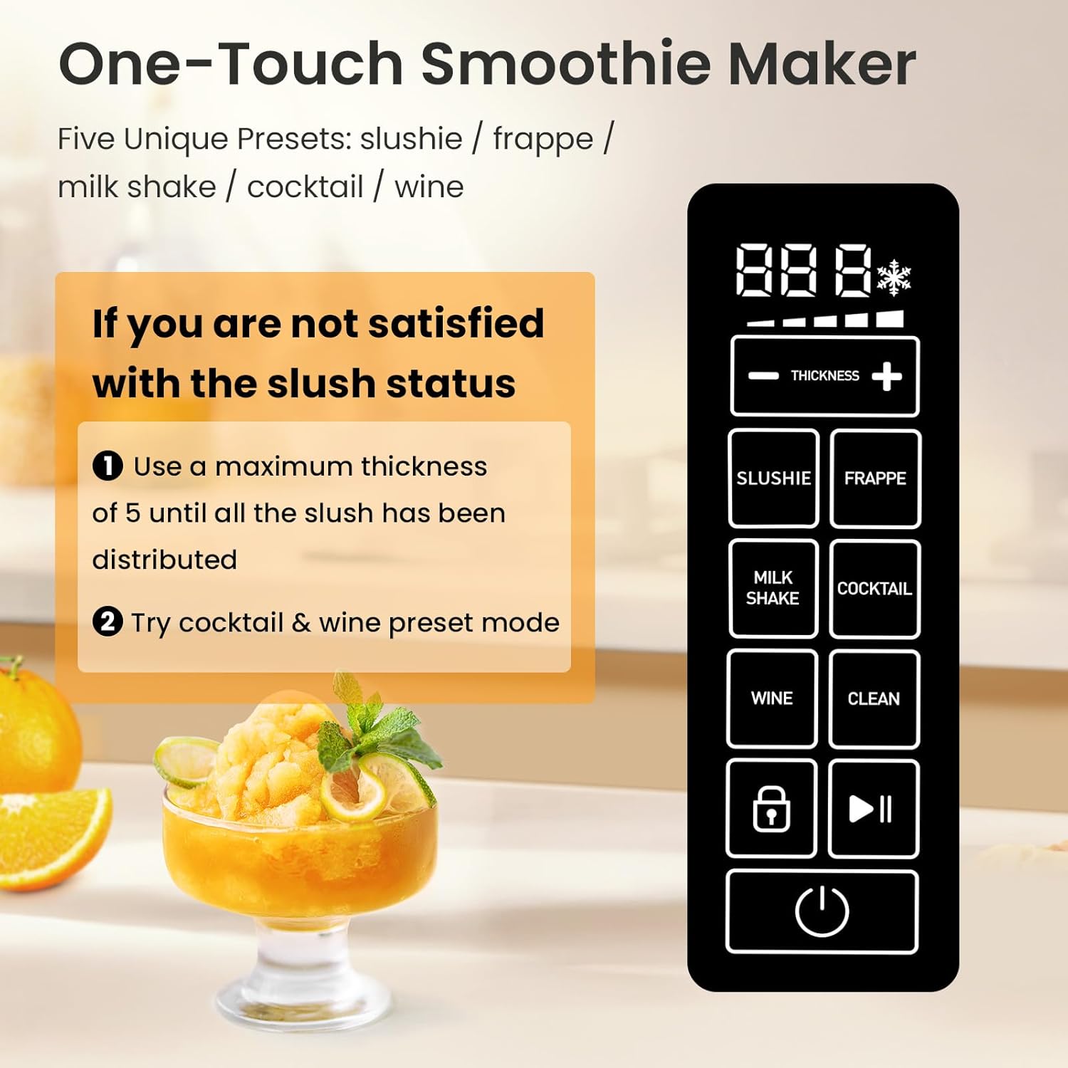 Máquina de Granizados INOVIVA de 68 oz: Función Autolimpieza y 5 Programas Preestablecidos