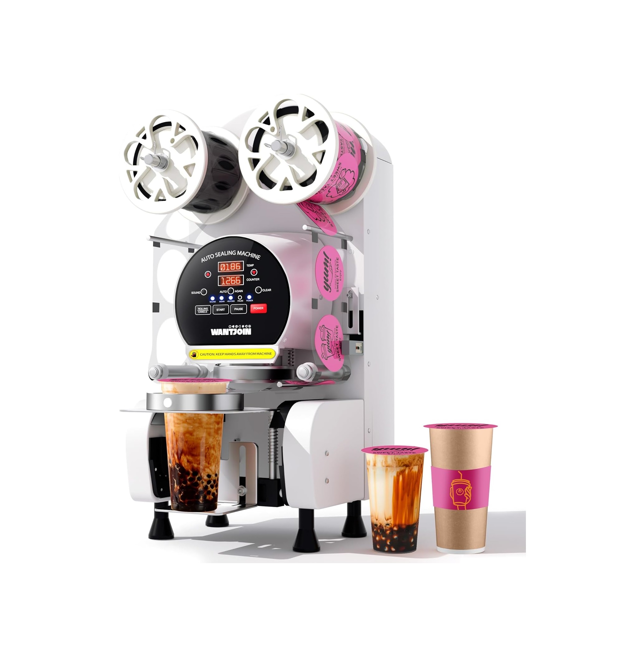 WantJoin Máquina Selladora de Tazas Automática: 500-600 Tazas/h, Compatible con Vasos de Papel y Plástico  