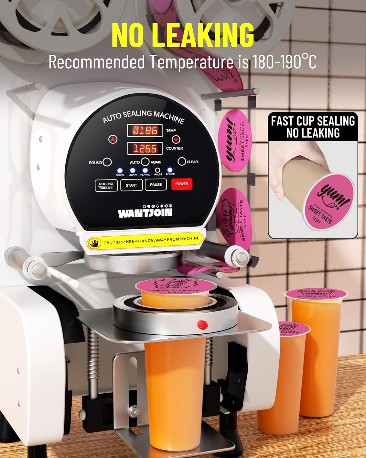 WantJoin Máquina Selladora de Tazas Automática: 500-600 Tazas/h, Compatible con Vasos de Papel y Plástico  