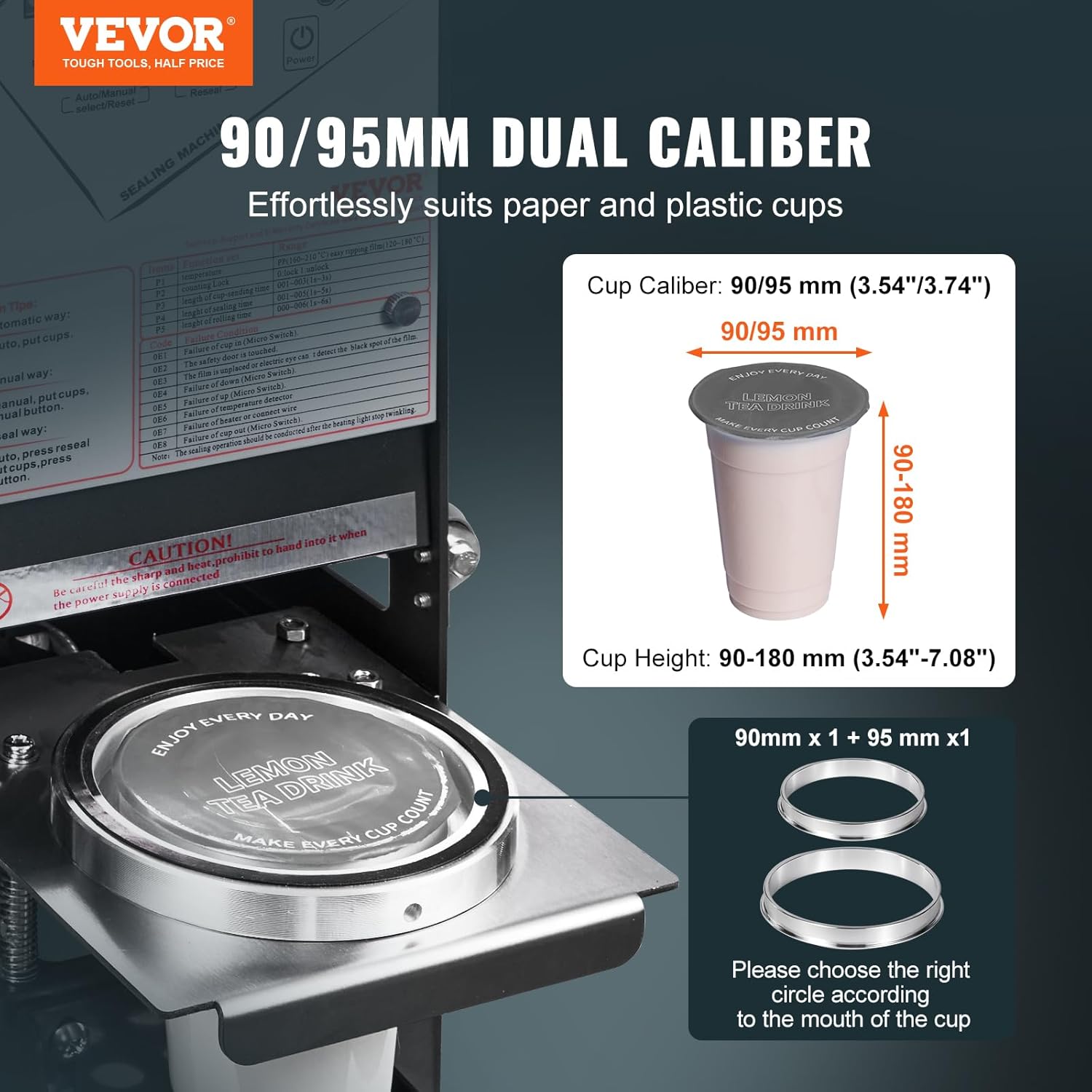 VEVOR Máquina Selladora de Vasos Automática: 500-650 Tazas/h con Control Digital LCD  