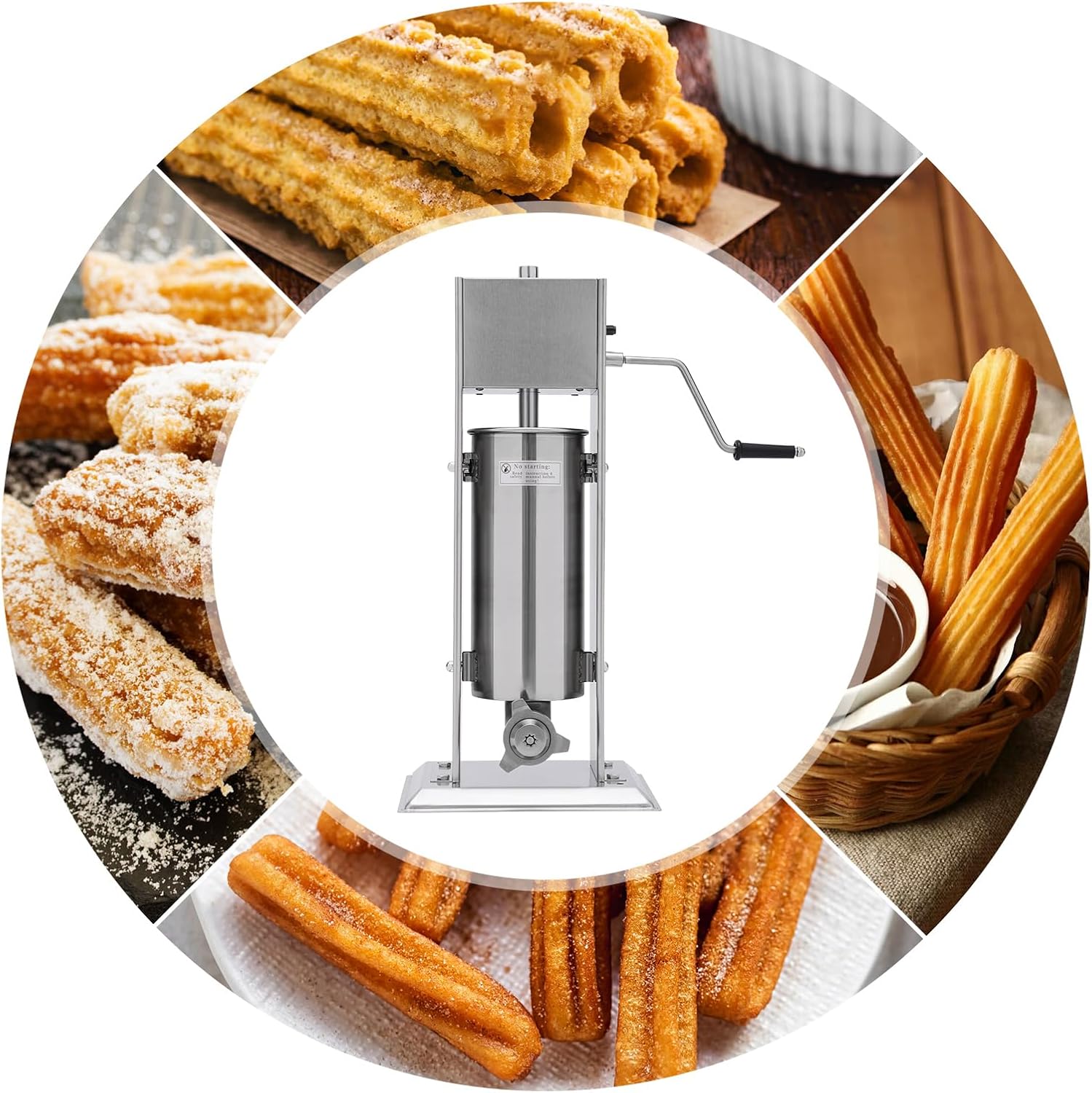 Máquina Manual de Churros Josbuynls: 1.32 Galones, Acero Inoxidable, 3 Boquillas  