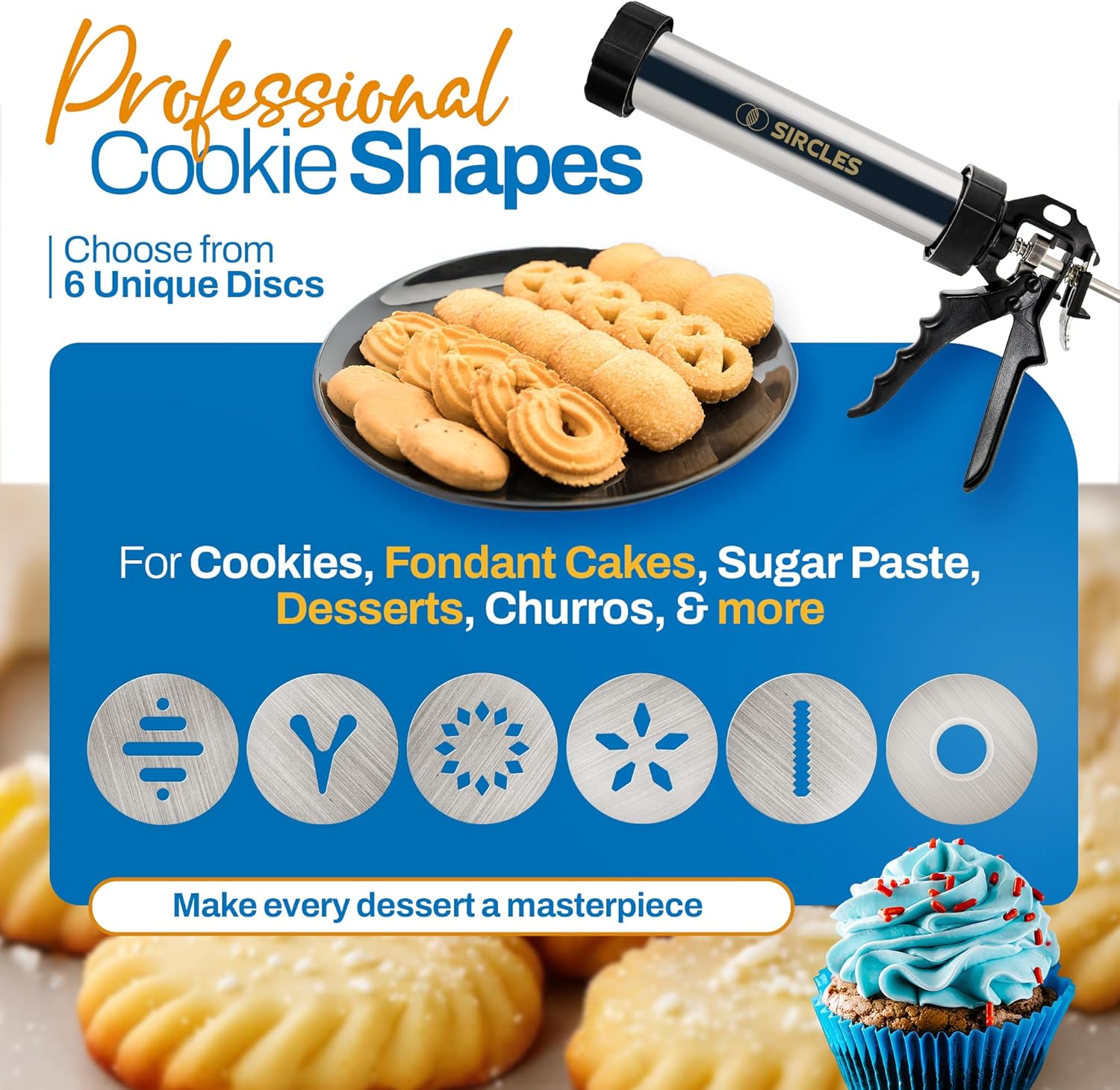 SIRCLES Máquina para Hacer Churros: Pistola de Acero Inoxidable con 4 Discos  