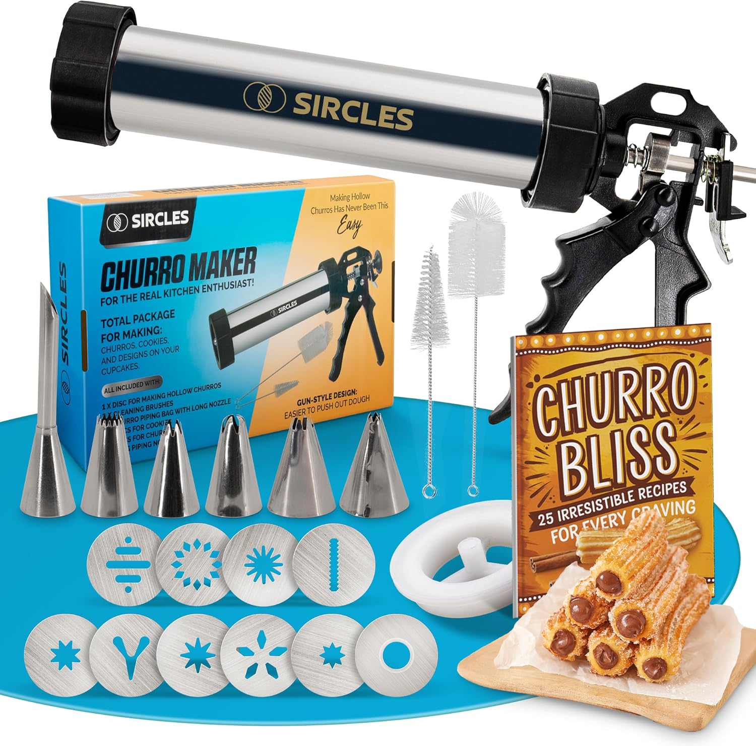 SIRCLES Máquina para Hacer Churros: Pistola de Acero Inoxidable con 4 Discos  