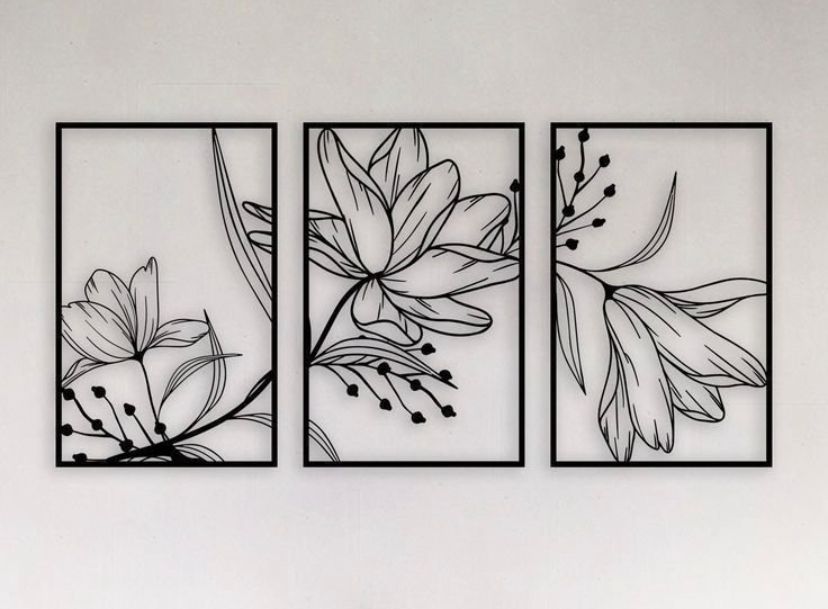 Tríptico de cuadros florales