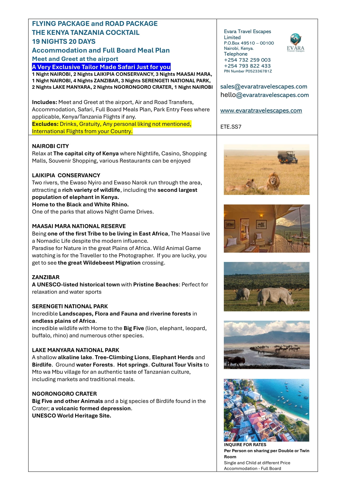 20-Day, 19-Night Kenya-Tanzania Cocktail Safari Adventure