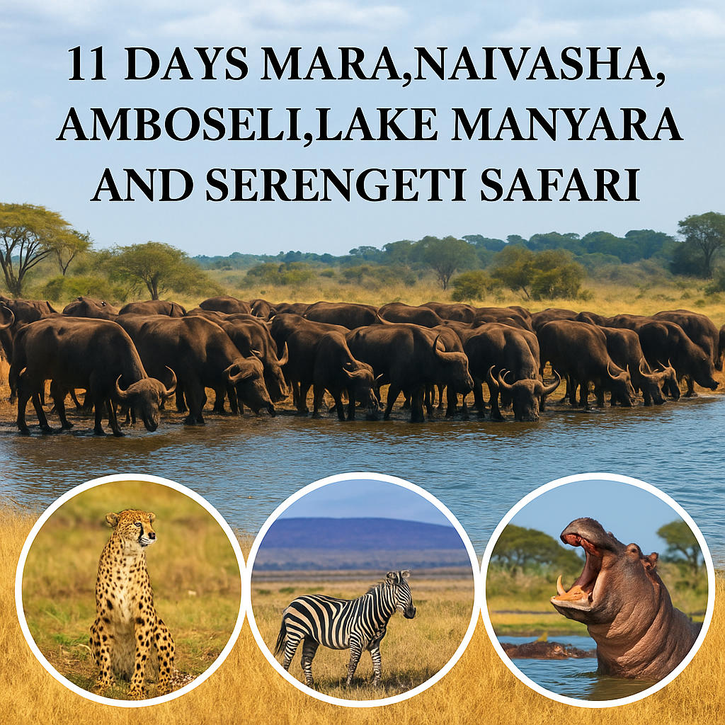 11-Days Maasai Mara, Lake Naivasha, Amboseli, Serengeti, Ngorongoro, Tarangire Safari