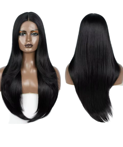 Synthetische silky straight haar Carolina pruik kleur zwart 65cm