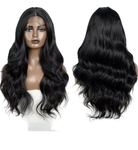 Synthetische body wave haar Katalina pruik kleur 1b 65cm