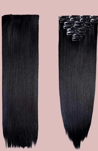 Clip in hairextensions synthetisch silky straight haar kleur 1b 55cm