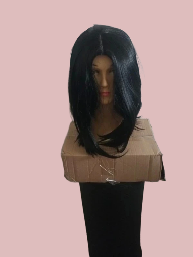 Synthetische hair silky straight middle part short wig kleur 1b 35cm