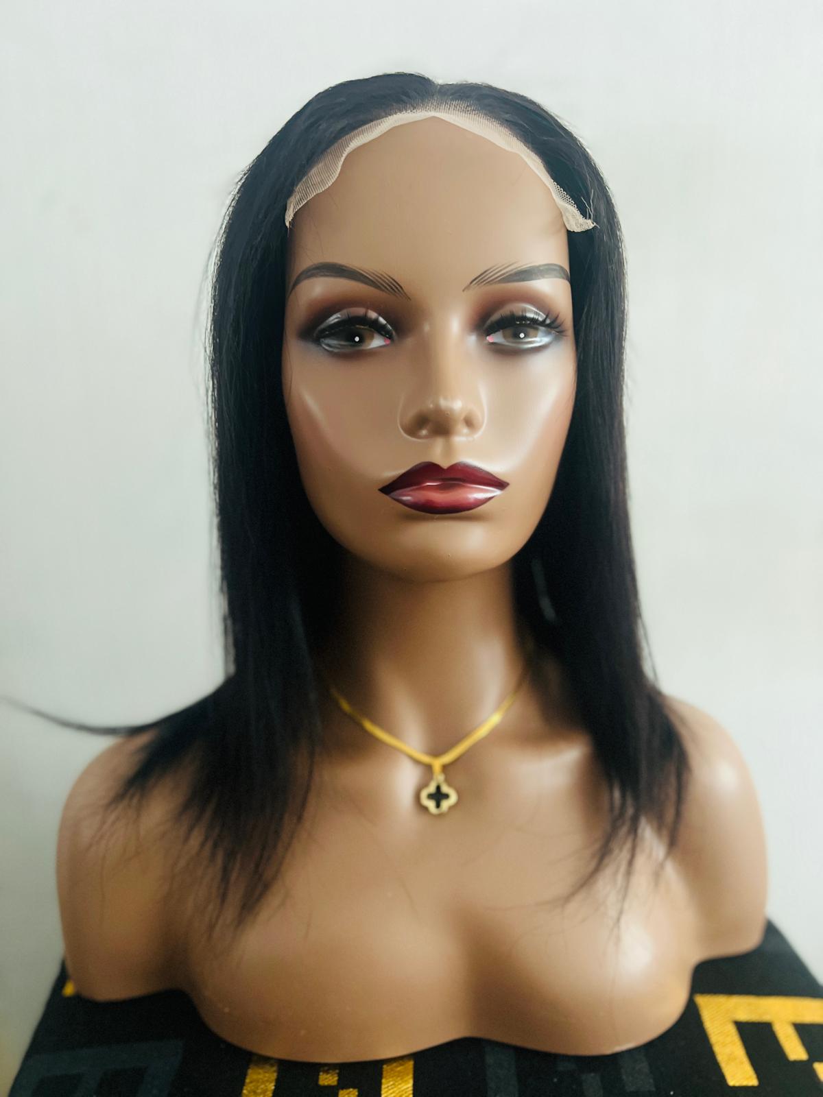 Jelisa silky straight lace 5x5 closure pruik echt haar kleur 1b 45cm