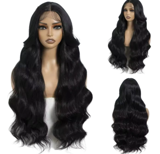 Synthetische body wave haar Angelica pruik kleur 1b 70cm