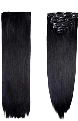 Clip in hairextensions synthetisch silky straight haar kleur 1b 55cm