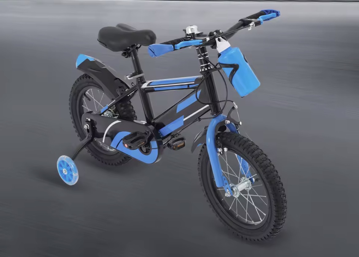 Kinderfiets 14 inch Kleur zwart en blauw