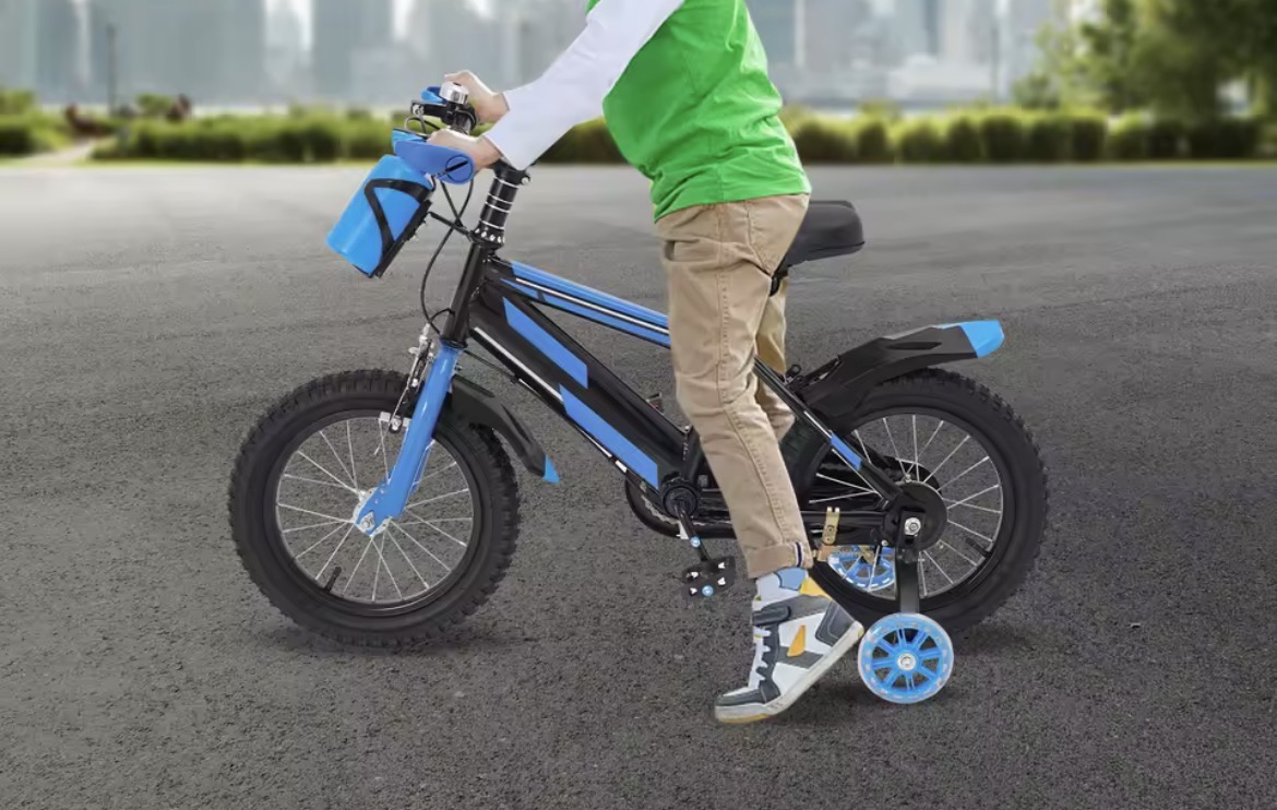 Kinderfiets 14 inch Kleur zwart en blauw