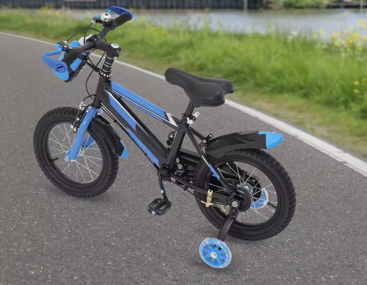 Kinderfiets 14 inch Kleur zwart en blauw