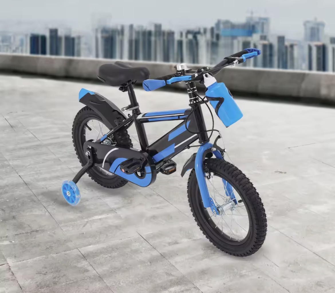 Kinderfiets 14 inch Kleur zwart en blauw