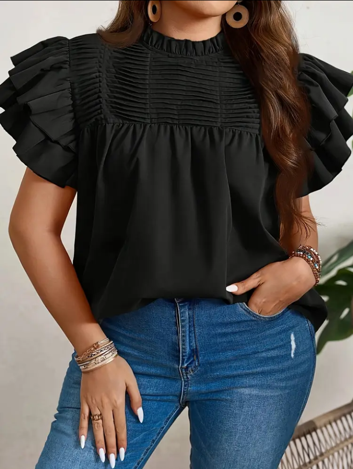 Black Ruffle Sleeve Top