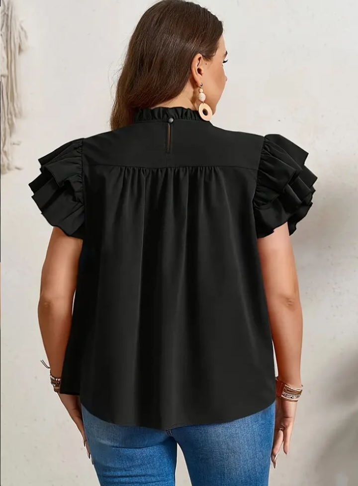 Black Ruffle Sleeve Top