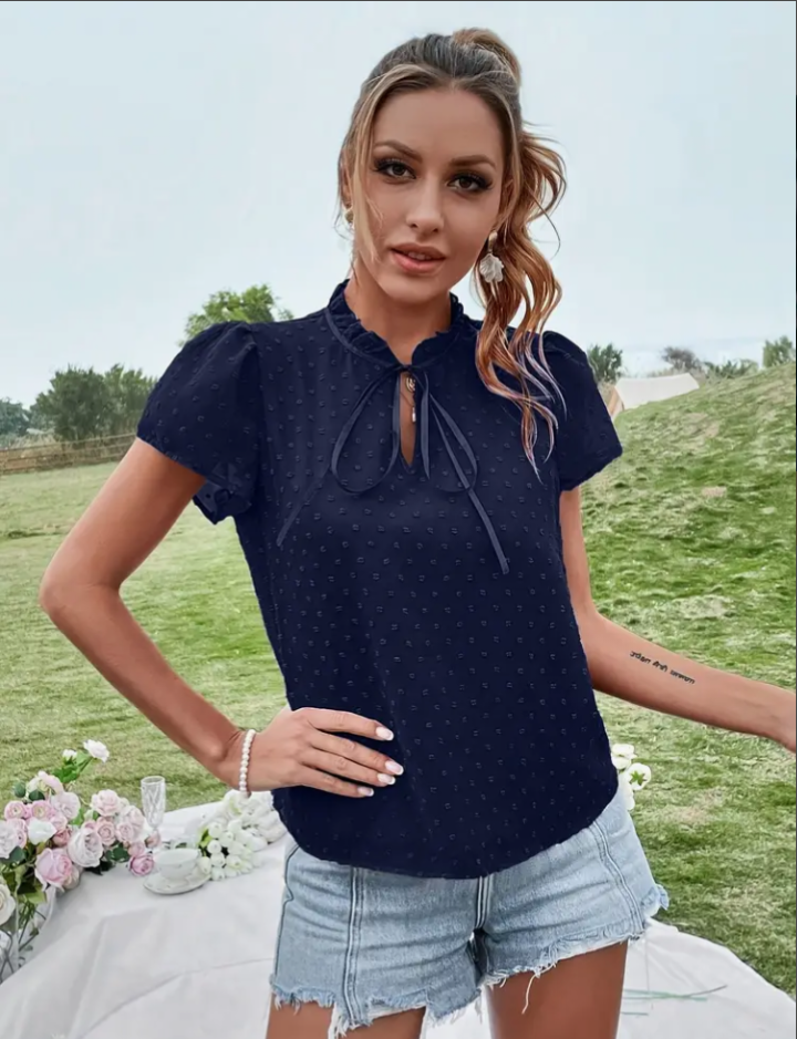 Navy Blue Polka Dot Blouse
