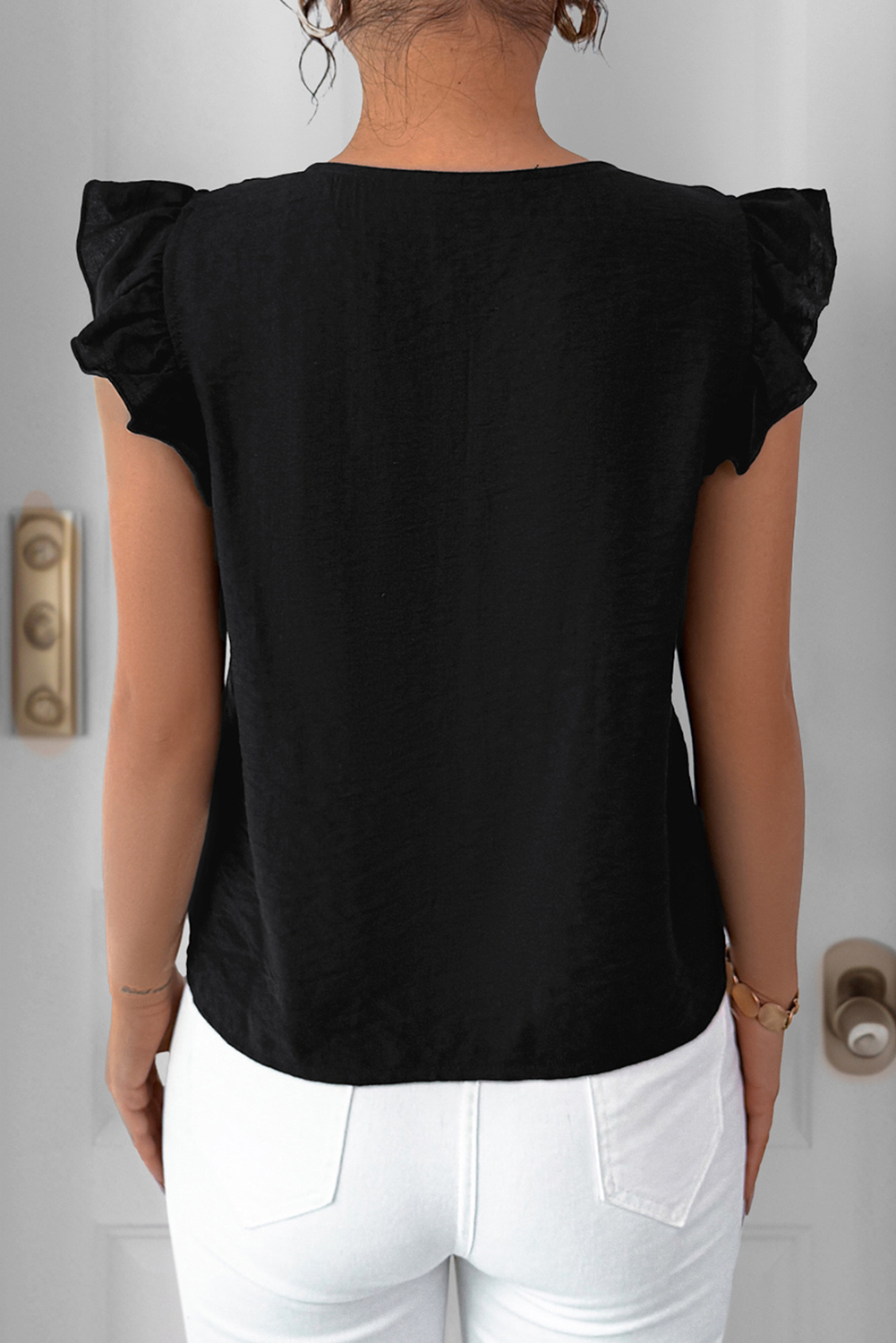 Black Embroidered Button-Down Top