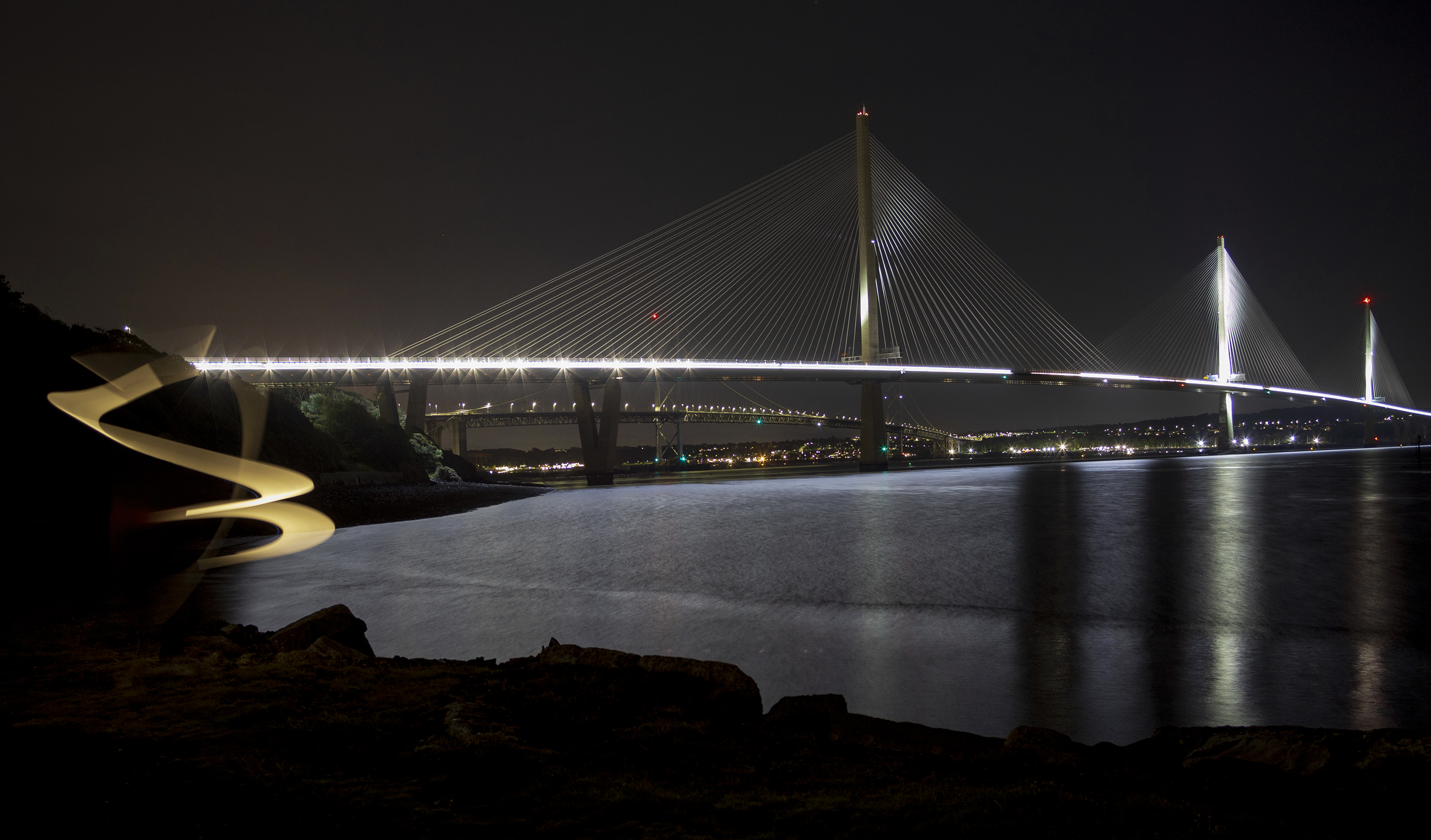 Light Painting at the Queensferry Crossing - Gold