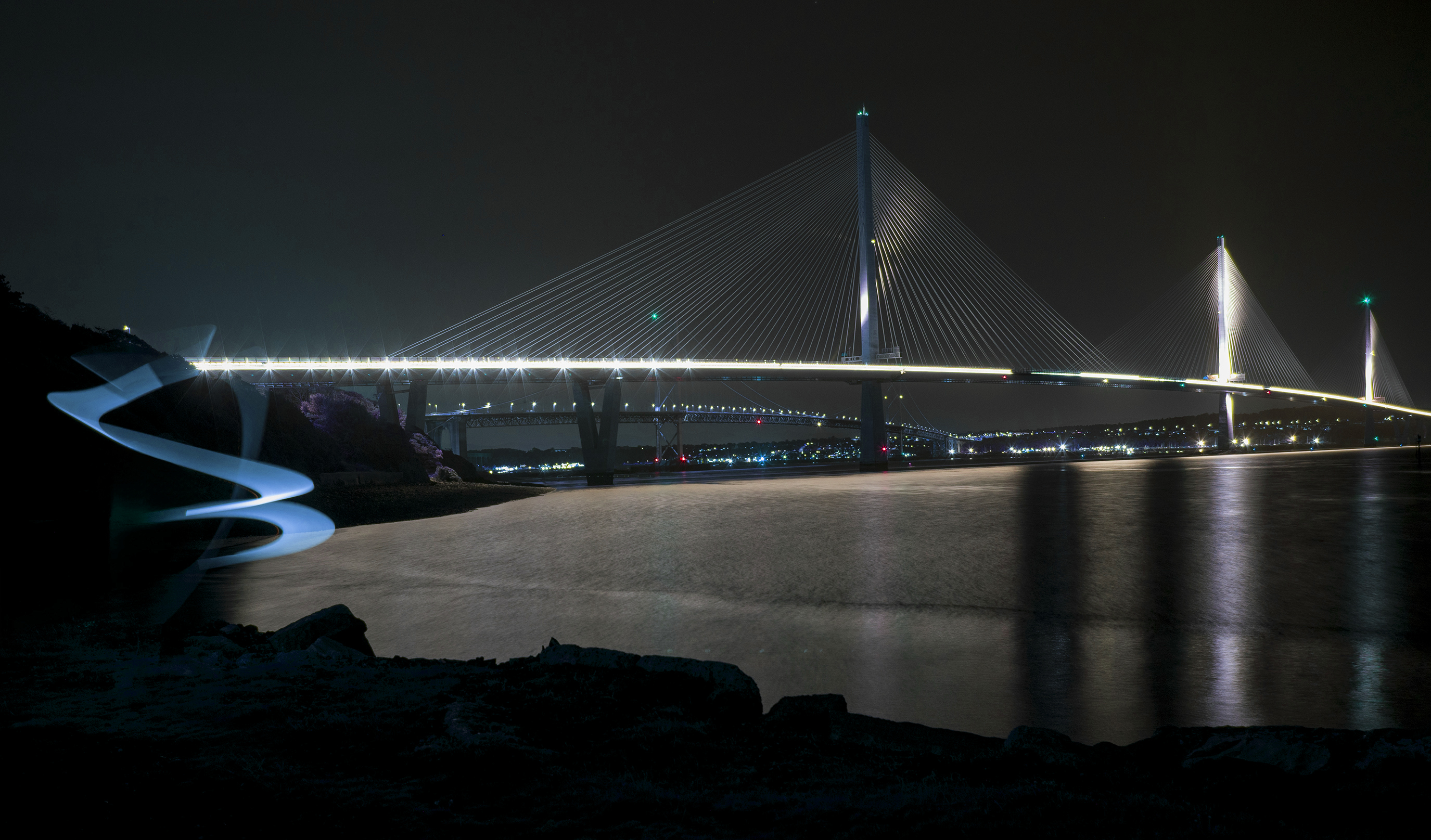 Light Painting at Queensferry Crossing - Blue