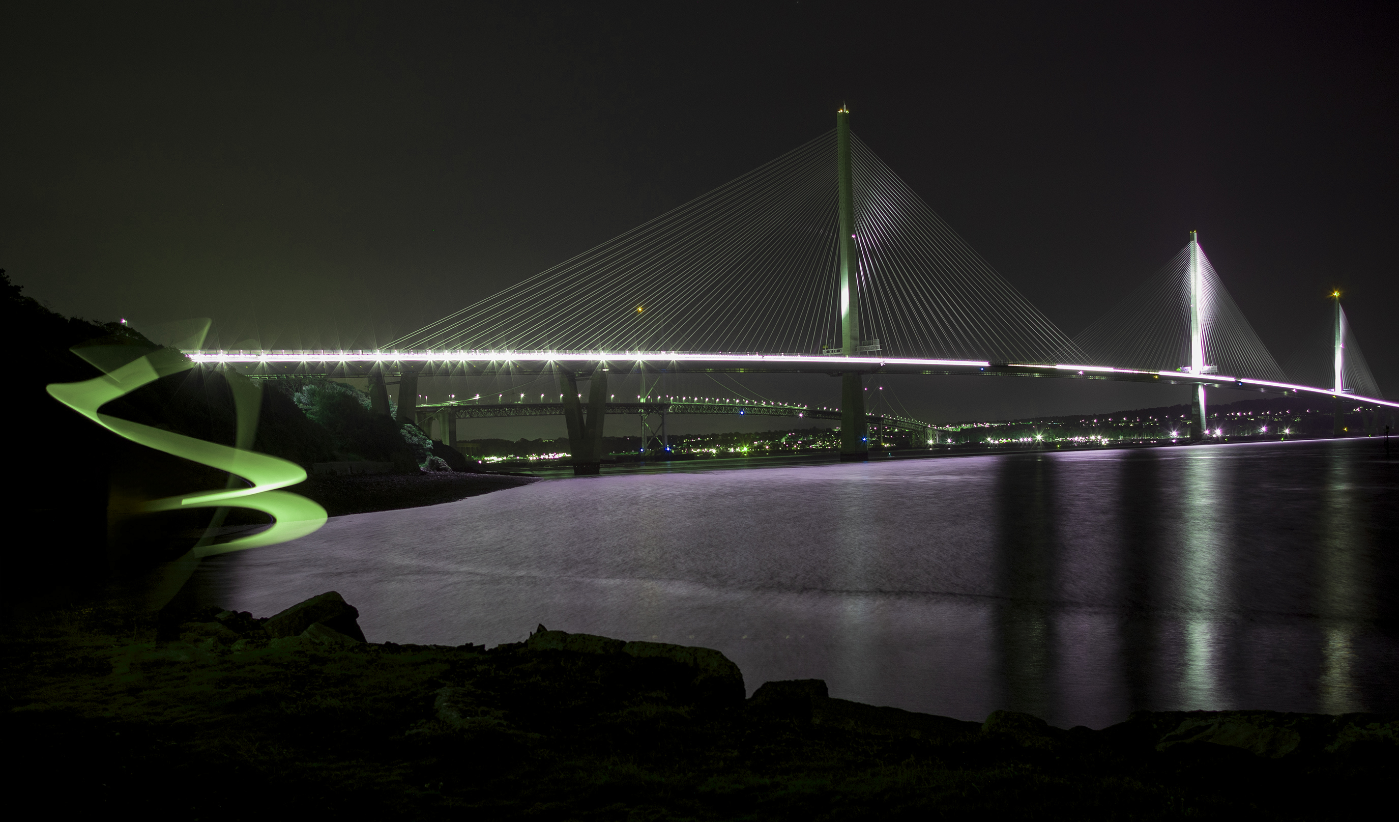 Light Painting at Queensferry Crossing - Green