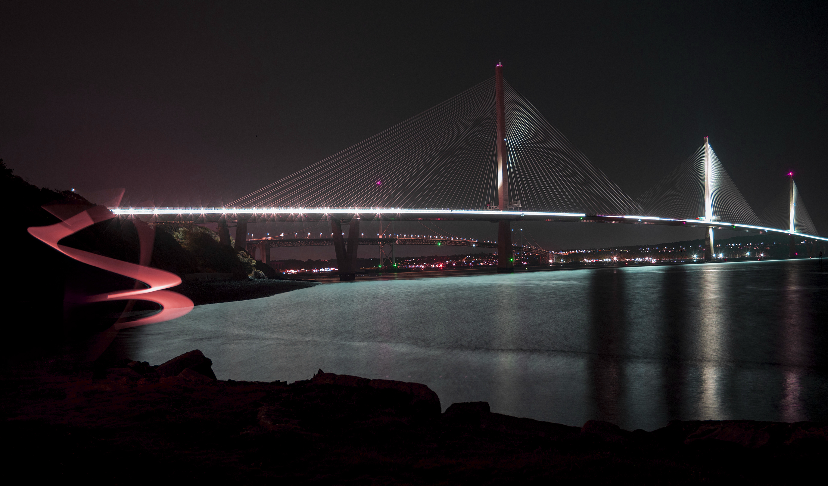 Light Painting at Queensferry Crossing - Red
