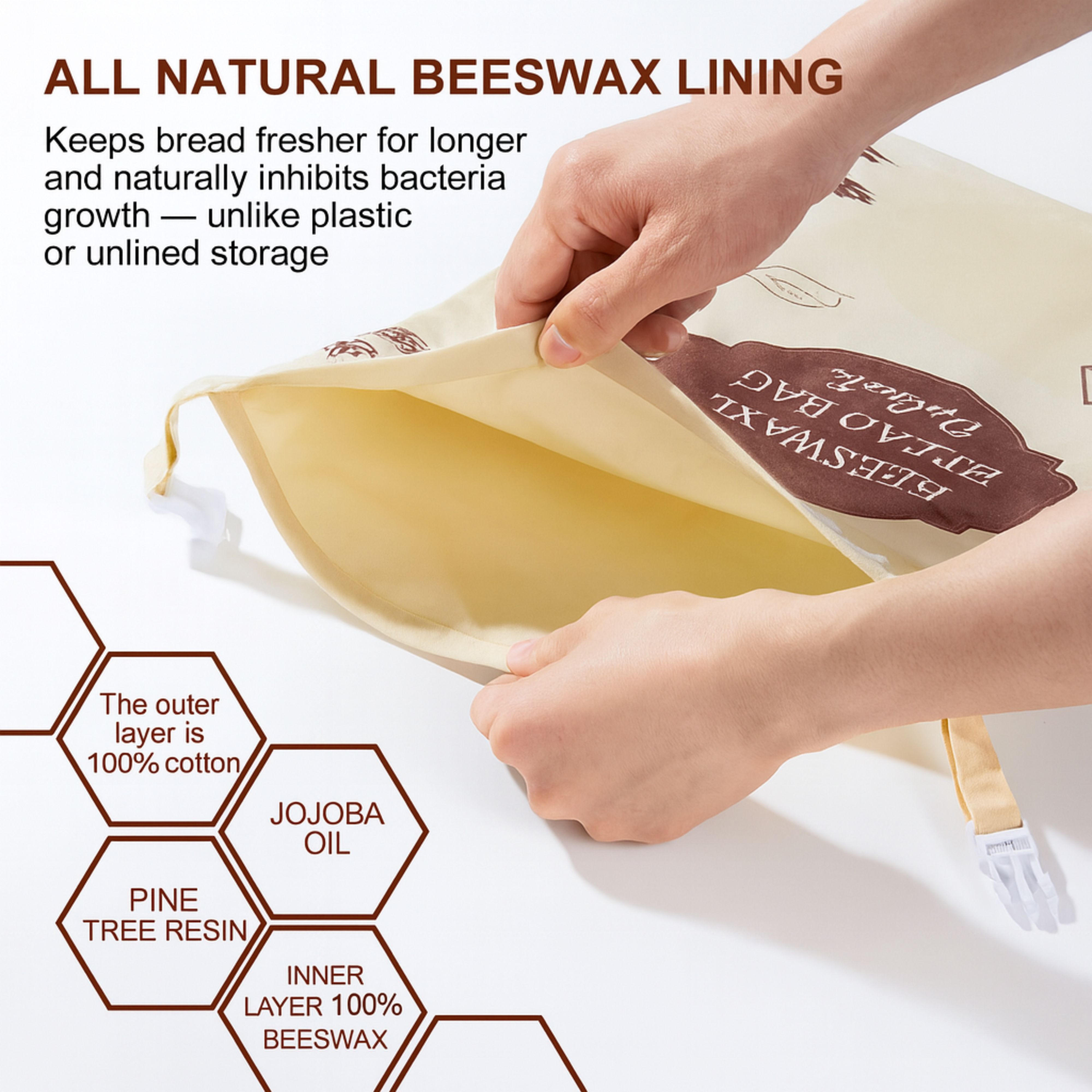 2 Pack Reusable Bread Bags & 1 Baguette Bag Cotton Organic Beeswax 