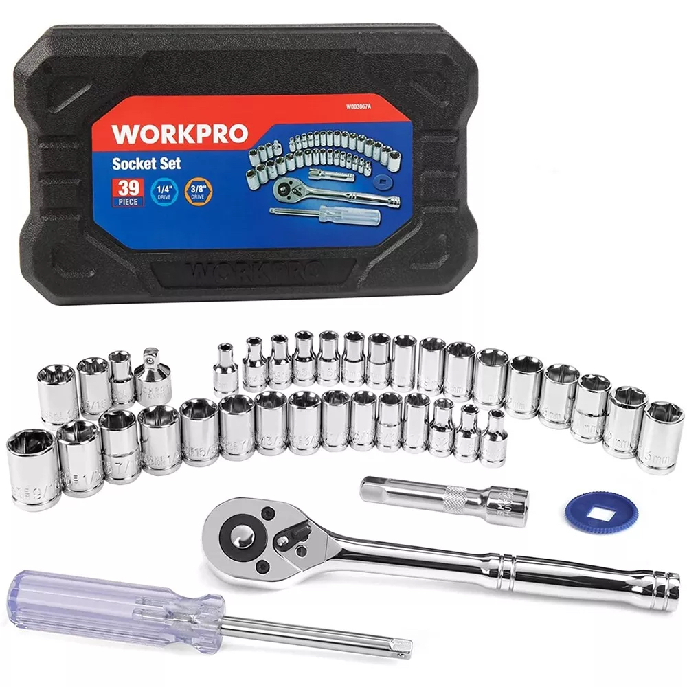 WorkPro 39-Piece Socket Set Metric SAE with case