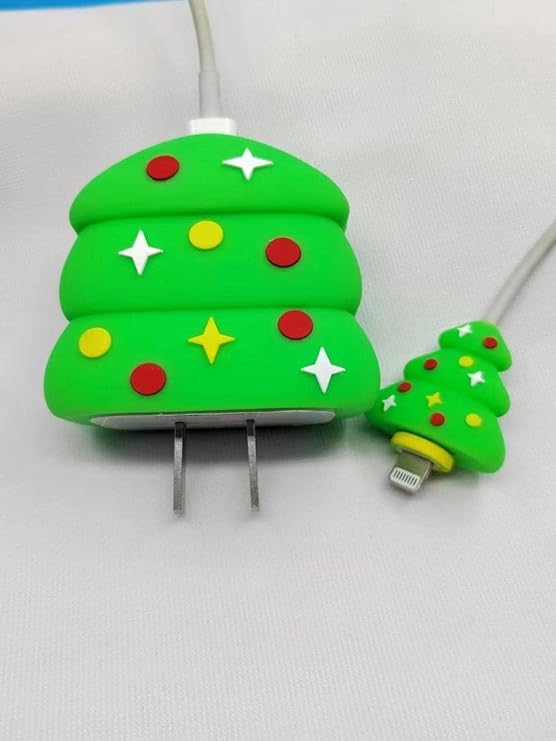 silicone Protective Case for Apple 20W & 18W iPhone USB-C Power Adapter Charger and for USB Lightning Cable, 3D Case for iPhone Charger - 18W/20W (Christmas Tree)