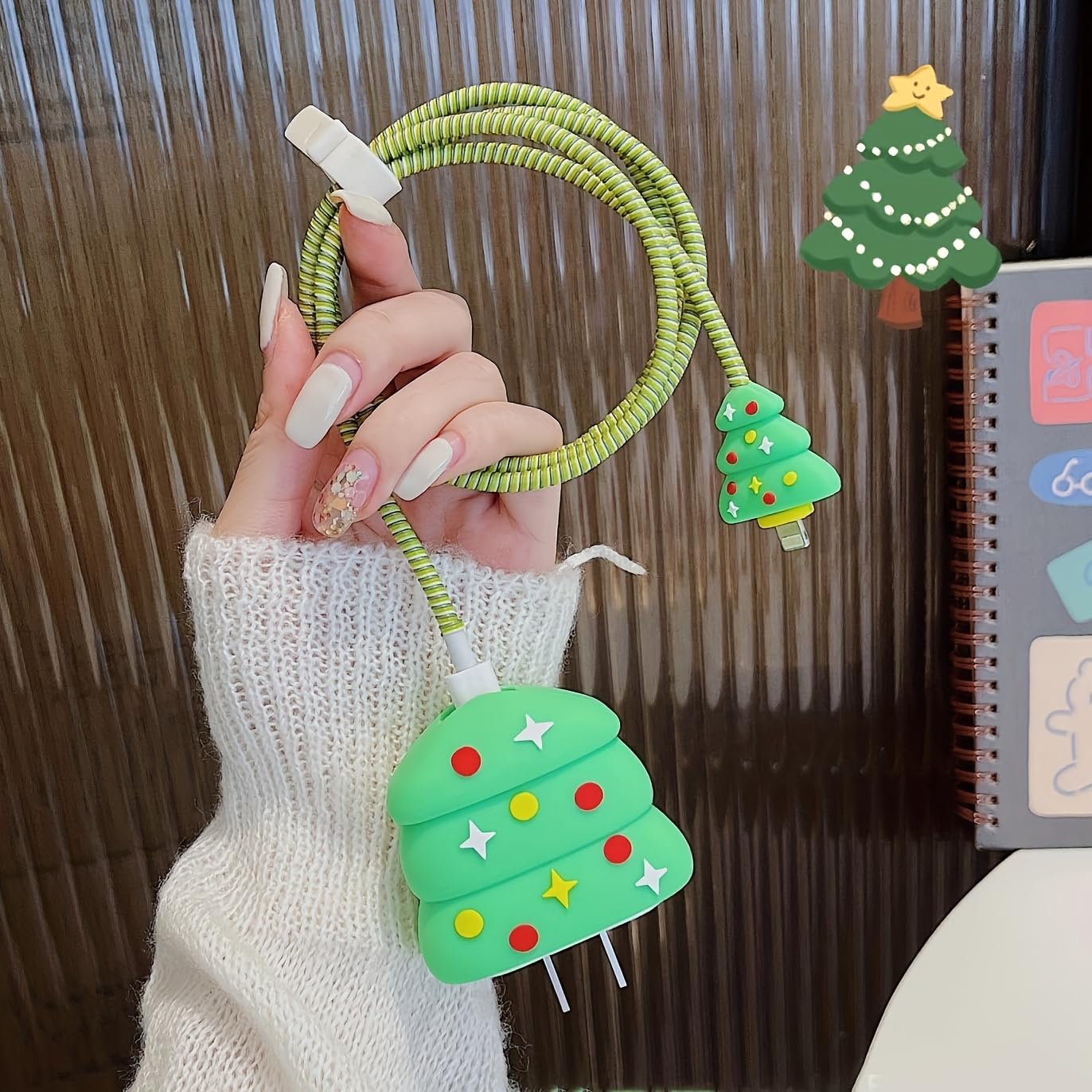 silicone Protective Case for Apple 20W & 18W iPhone USB-C Power Adapter Charger and for USB Lightning Cable, 3D Case for iPhone Charger - 18W/20W (Christmas Tree)