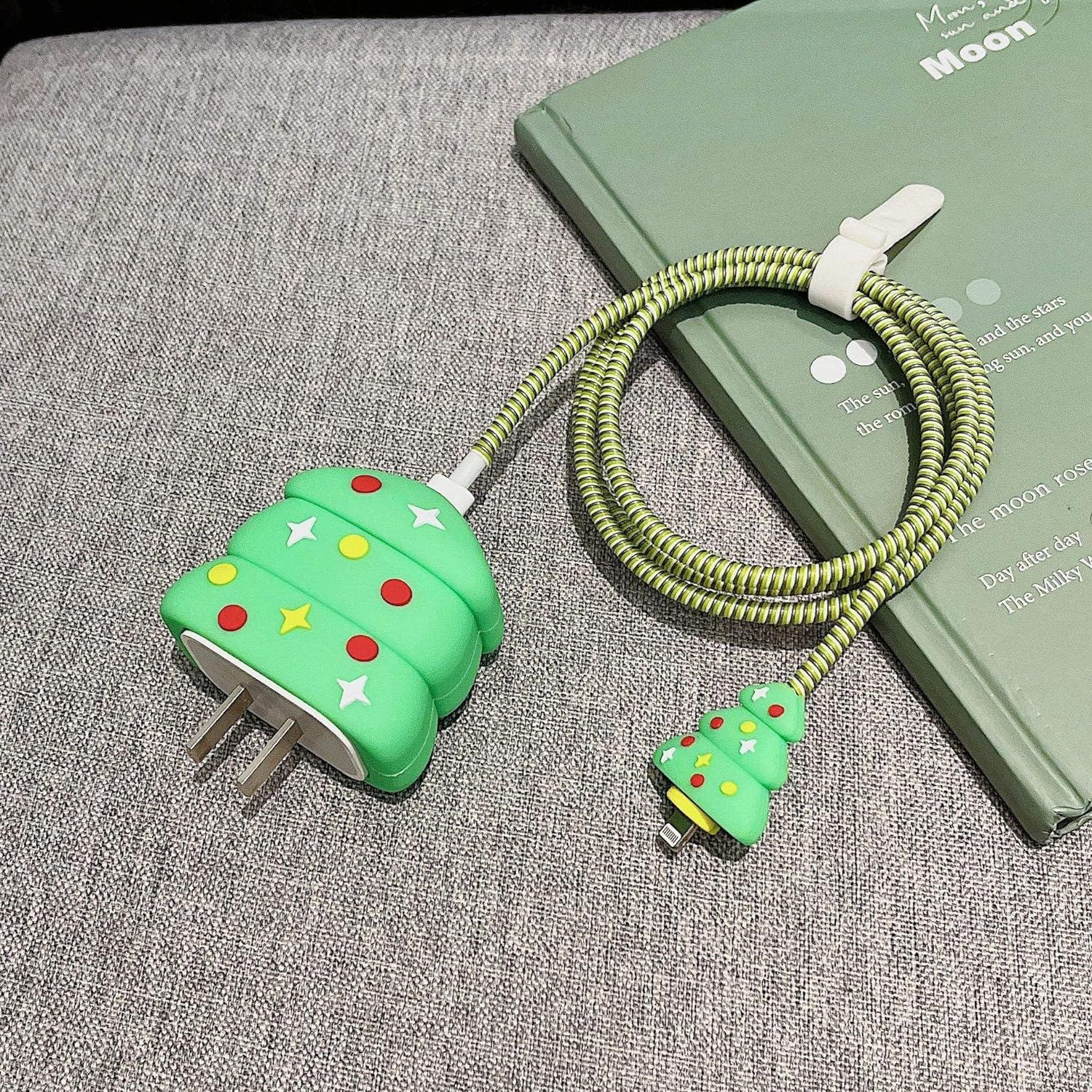 silicone Protective Case for Apple 20W & 18W iPhone USB-C Power Adapter Charger and for USB Lightning Cable, 3D Case for iPhone Charger - 18W/20W (Christmas Tree)