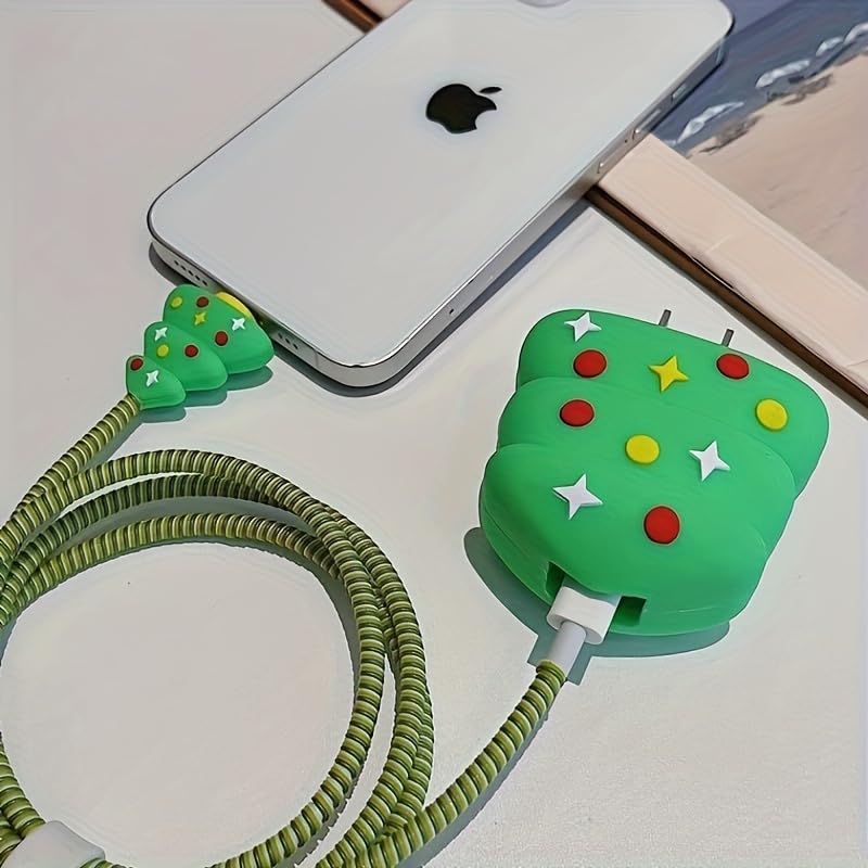 silicone Protective Case for Apple 20W & 18W iPhone USB-C Power Adapter Charger and for USB Lightning Cable, 3D Case for iPhone Charger - 18W/20W (Christmas Tree)