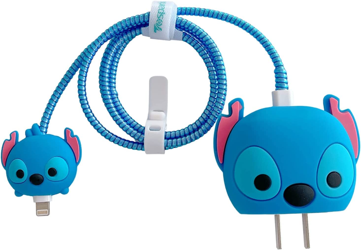 Silicone Protective Case for Apple 20W & 18W iPhone USB-C Power Adapter Charger and for USB Lightning Cable, 3D Case for iPhone Charger - 18W/20W (Stitch Blue)