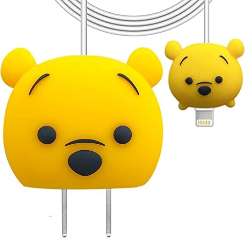 Silicone Protective Case for Apple 20W & 18W iPhone USB-C Power Adapter Charger and for USB Lightning Cable, 3D Case for iPhone Charger - 18W/20W (Yellow Bear)