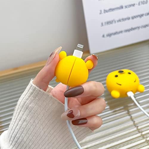 Silicone Protective Case for Apple 20W & 18W iPhone USB-C Power Adapter Charger and for USB Lightning Cable, 3D Case for iPhone Charger - 18W/20W (Yellow Bear)