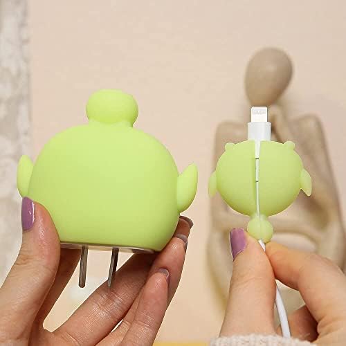 Silicone Protective Case for Apple 20W & 18W iPhone USB-C Power Adapter Charger and for USB Lightning Cable, 3D Case for iPhone Charger - 18W/20W (Green Alian Design)