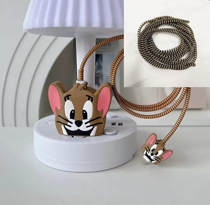 Silicone Protective Case for Apple 20W & 18W iPhone USB-C Power Adapter Charger and for USB Lightning Cable, 3D Case for iPhone Charger - 18W/20W (Jerry Cartoon Design)