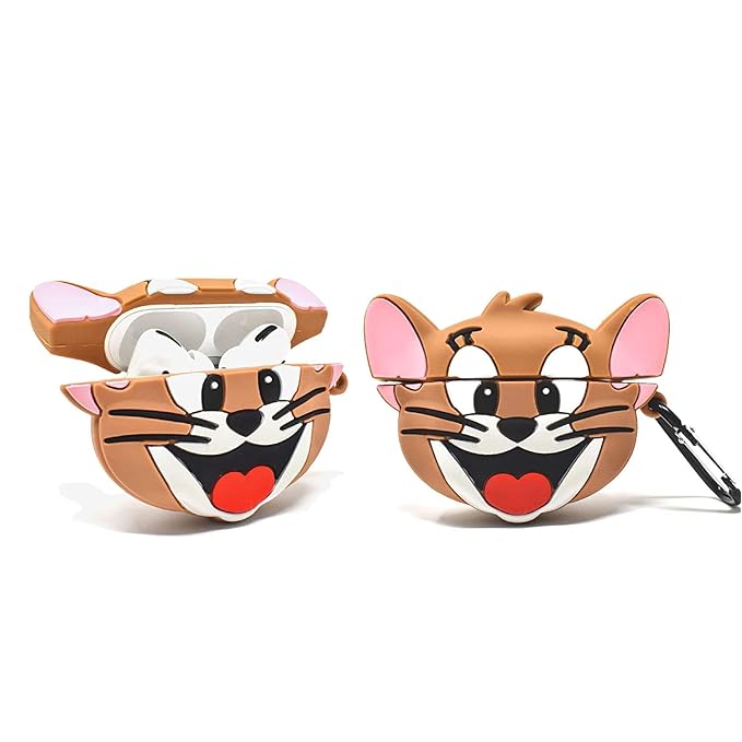 Soft Silicone 3D Cartoon Design Cute Anime Shockproof Cover Case with Free Keychain with Apple AIRPODS PRO (NOT for Any AIRPODS) (AIRPOD Cover PRO, Rat Brown Multicolor (Jerry)