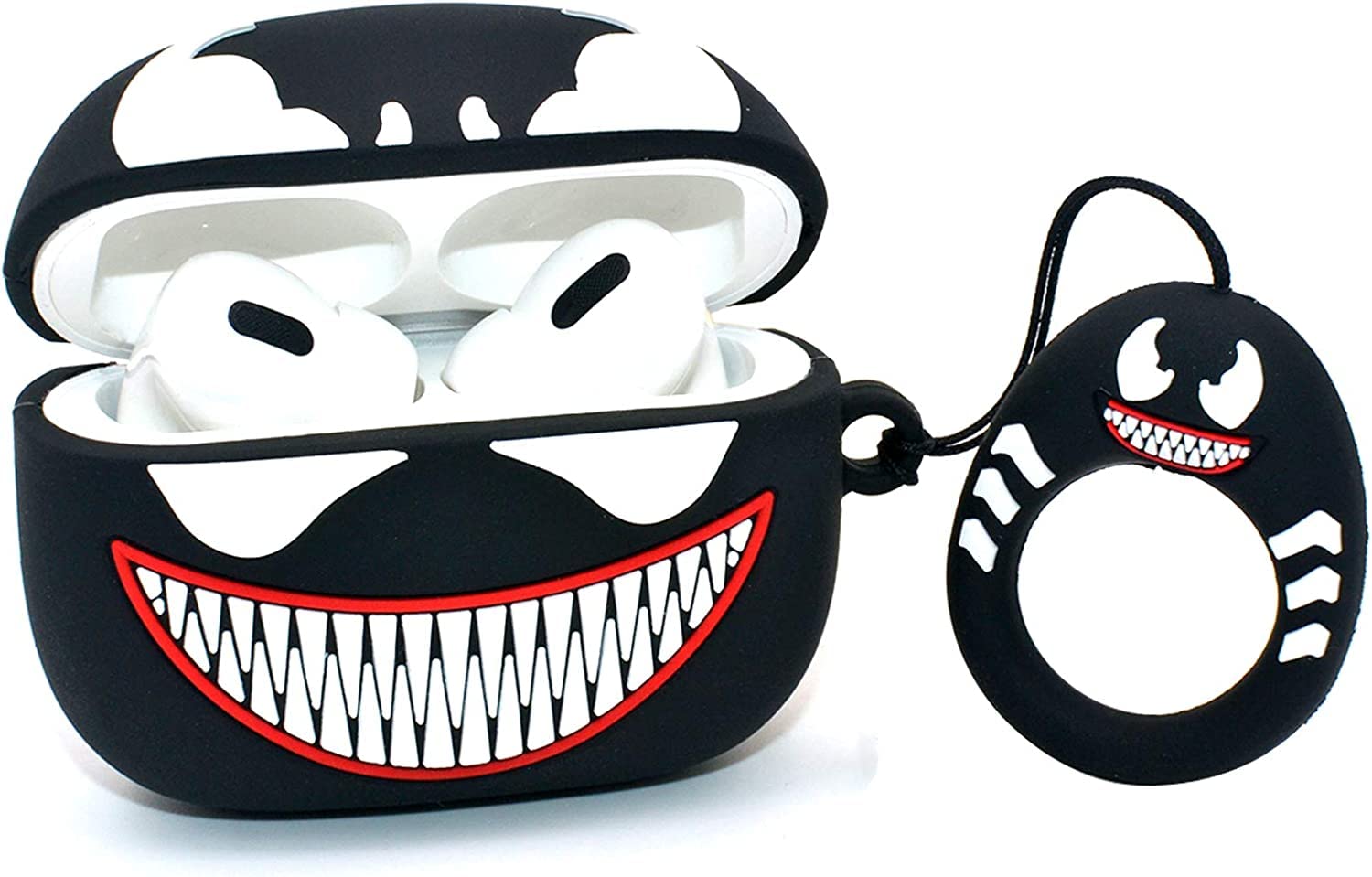 Soft Silicone New 3D Cartoon Design Cute Anime Shockproof Cover Case with Free Keychain Compatible with Apple AIRPODS PRO (NOT for Any Other AIRPODS) (AIRPOD Cover PRO, (Black Spidy Venom)