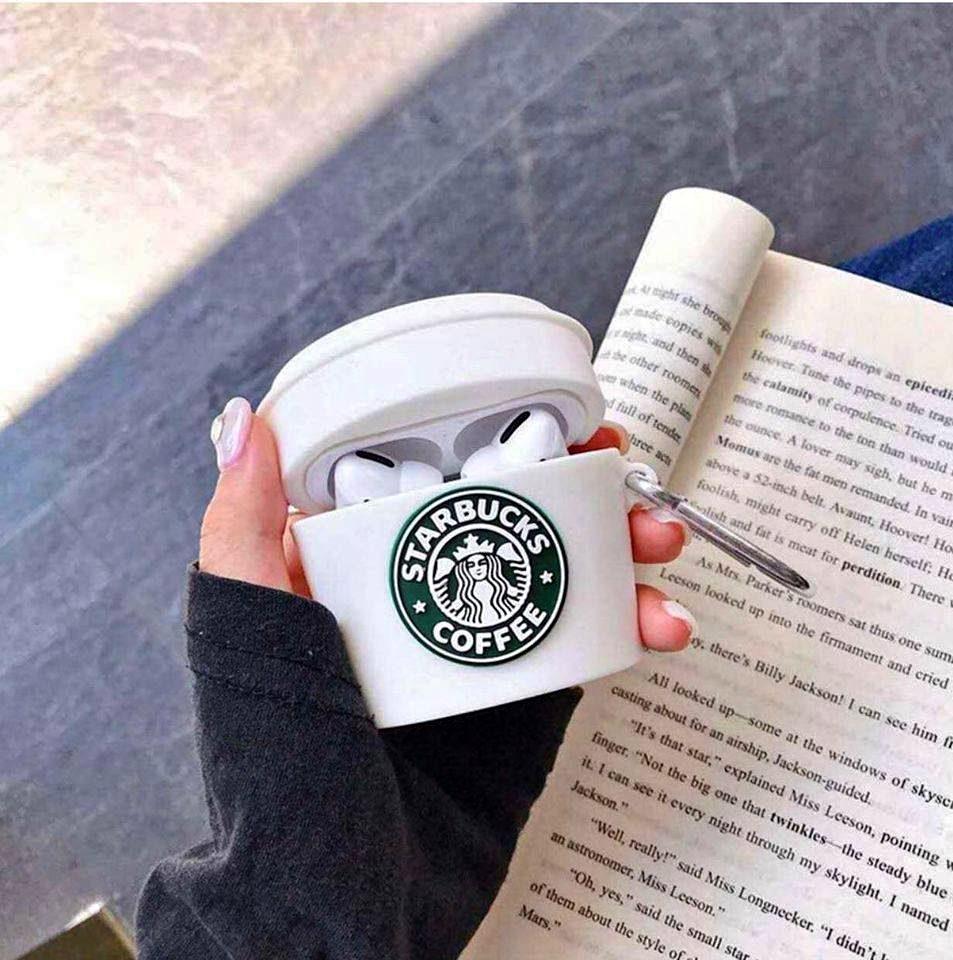 3D Cartoon Design Cute Anime Shockproof Cover Case with Free Keychain Compatible with Apple AIRPODS PRO (NOT for Any Other AIRPODS) (AIRPOD Cover PRO, (Starbucks White)