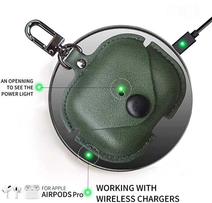 Soft Leather Shockproof Cover Case with Free Keychain Compatible with Apple AIRPODS PRO 2, Leather Case Airpod Pro 2 (Dark Green)