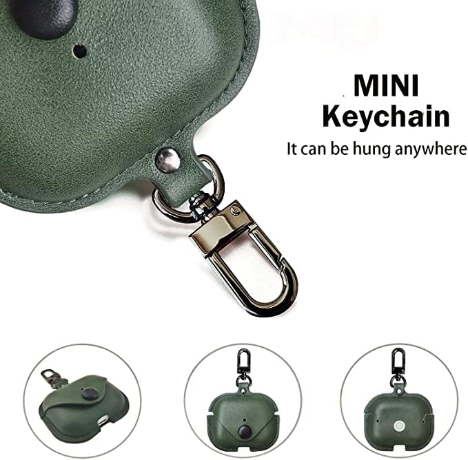 Soft Leather Shockproof Cover Case with Free Keychain Compatible with Apple AIRPODS PRO 2, Leather Case Airpod Pro 2 (Dark Green)