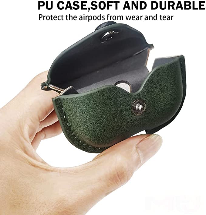 Soft Leather Shockproof Cover Case with Free Keychain Compatible with Apple AIRPODS PRO 2, Leather Case Airpod Pro 2 (Dark Green)