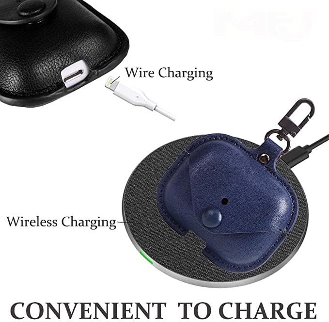 Soft Leather Shockproof Cover Case with Free Keychain Compatible with Apple AIRPODS PRO 2, Leather Case Airpod Pro 2 (Dark Blue)