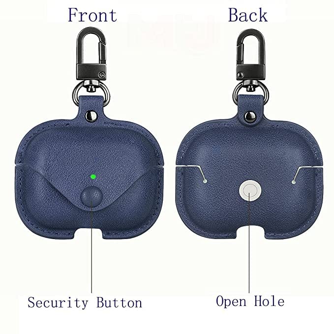 Soft Leather Shockproof Cover Case with Free Keychain Compatible with Apple AIRPODS PRO 2, Leather Case Airpod Pro 2 (Dark Blue)