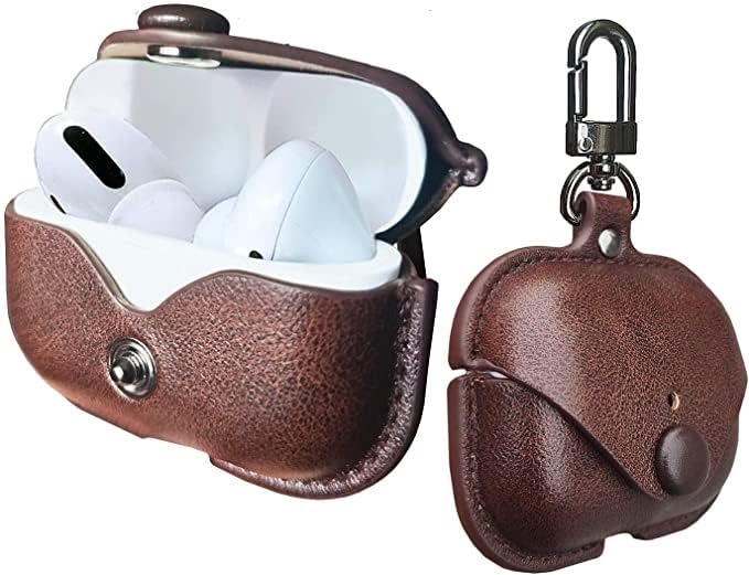 Soft Leather Shockproof Cover Case with Free Keychain Compatible with Apple AIRPODS PRO 2, Leather Case Airpod Pro 2 (Dark Brown)