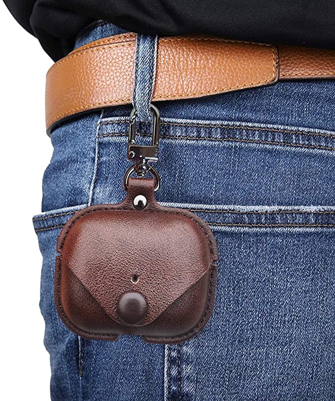 Soft Leather Shockproof Cover Case with Free Keychain Compatible with Apple AIRPODS PRO 2, Leather Case Airpod Pro 2 (Dark Brown)